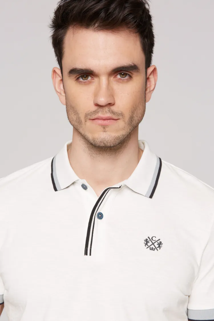 Kurzarmpolo mit Streifen-Details ivory