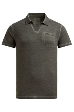 Kurzarmpolo mit V-Neck und Back-Print dark wood