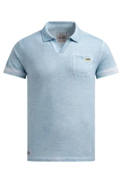 Kurzarmpolo mit V-Neck und Back-Print silver blue