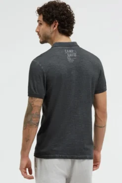 Kurzarmpolo Oil Dyed mit Logo Print black