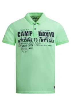 Kurzarmpolo Oil Dyed mit Logo Print neon green
