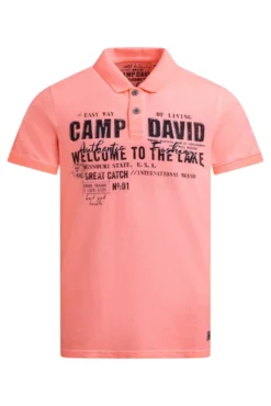 Kurzarmpolo Oil Dyed mit Logo Print neon flame