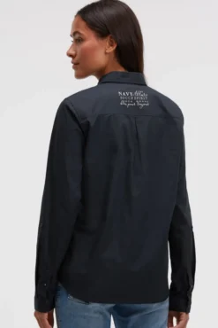 Langarmbluse mit Logo-Flock-Print blue navy