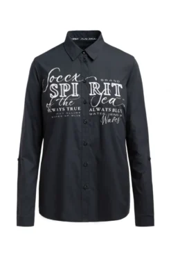 Langarmbluse mit Logo-Flock-Print blue navy