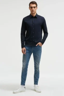 Langarmhemd aus Baumwoll-Jersey Slim Fit true navy