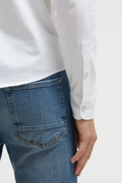 Langarmhemd aus Baumwoll-Jersey Slim Fit opticwhite