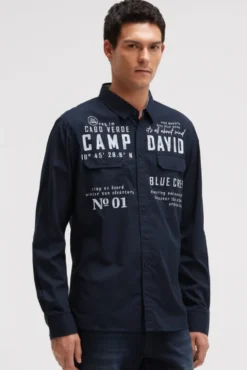 Langarmhemd mit Klappentaschen und Prints blue navy