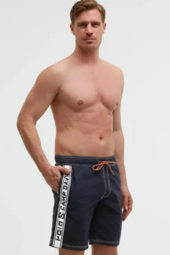 Lange Badeshorts mit Logo-Tapes blue navy