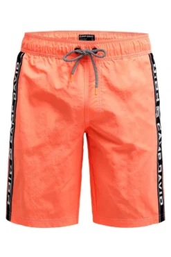 Lange Badeshorts mit Logo-Tapes neon flame