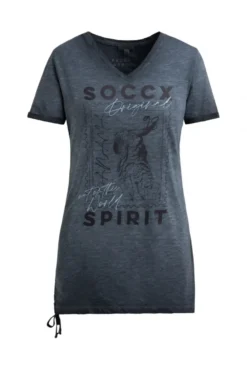 Langes T-Shirt mit Seitenraffung und Print blue navy
