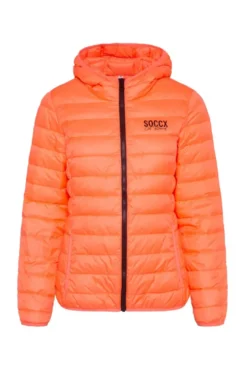 Leichte Steppjacke mit Kapuze neon orange