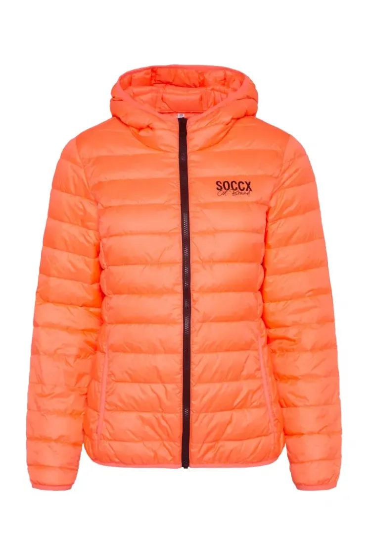 Leichte Steppjacke mit Kapuze neon orange