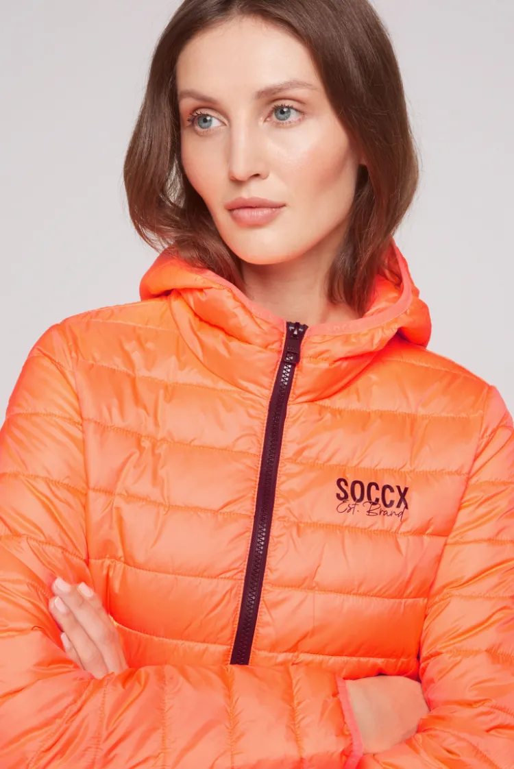 Leichte Steppjacke mit Kapuze neon orange