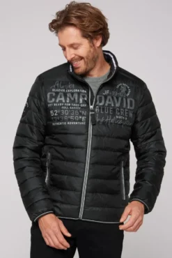 Leichte Steppjacke mit Logo Prints und Tapes black