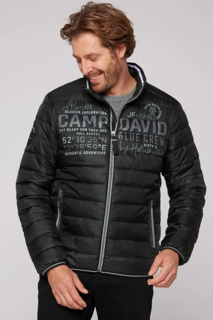 Leichte Steppjacke mit Logo Prints und Tapes black