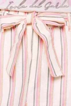 Leinenhose mit bunten Streifen und Bindegürtel ivory stripe