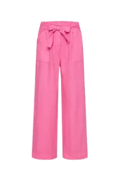 Leinenhose mit weitem Bein und Bindegürtel floral pink