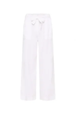 Leinenhose mit weitem Bein und Bindegürtel opticwhite