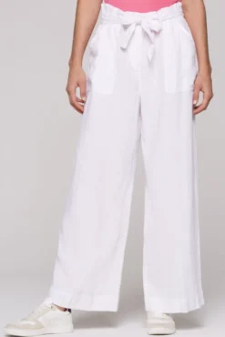 Leinenhose mit weitem Bein und Bindegürtel opticwhite