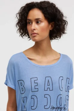 Longshirt mit Ausbrenner-Effekten und Glitter Logo soft ocean