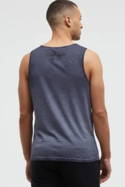 Muskelshirt Oil Dyed mit Photoprint blue grey