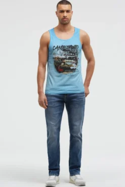 Muskelshirt Oil Dyed mit Photoprint summer aqua