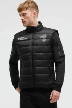 Outdoor-Weste im Materialmix mit Shiny Prints black