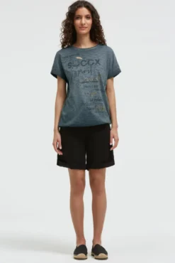Oversized Shirt mit Artwork und Elastiksaum green shadow