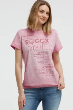 Oversized Shirt mit Artwork und Elastiksaum beachy red