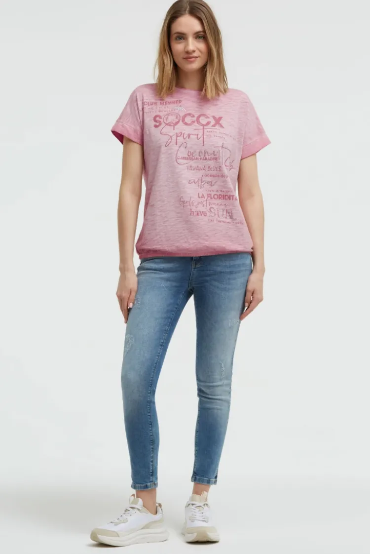 Oversized Shirt mit Artwork und Elastiksaum beachy red