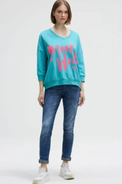 Oversized Sweatshirt mit V-Ausschnitt und Print ocean flash | S