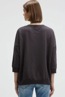 Oversized Sweatshirt mit V-Ausschnitt und Print charcoal mist
