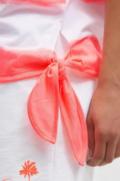 Oversize T-Shirt mit Streifen und Saumknoten neon coral | XS/S
