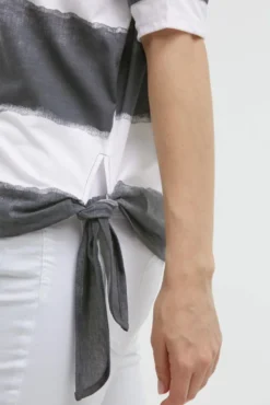 Oversize T-Shirt mit Streifen und Saumknoten grey bay | XS/S