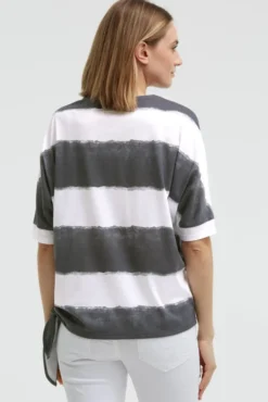 Oversize T-Shirt mit Streifen und Saumknoten grey bay | XS/S