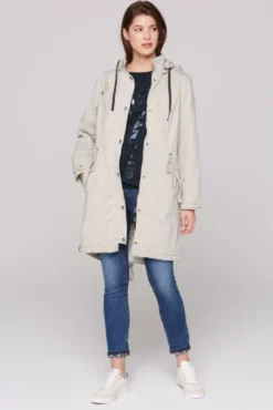 Parka mit Kapuze und Rücken-Artwork stone beige