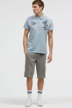 Pikee-Polo mit Tapes, Prints und Stickereien silver blue