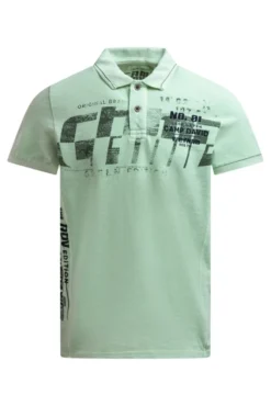 Polo aus Flammgarn-Pikee mit Artworks light mint
