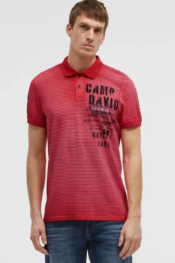 Polo mit Streifenstruktur und Label Prints red orange