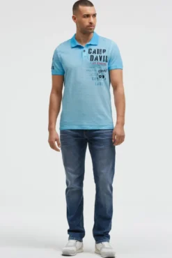 Polo mit Streifenstruktur und Label Prints summer aqua