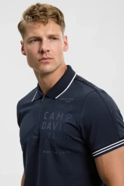 Polo mit Zipper, Logo-Tapes und Prints blue navy