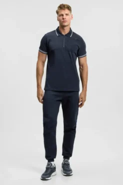 Polo mit Zipper, Logo-Tapes und Prints blue navy