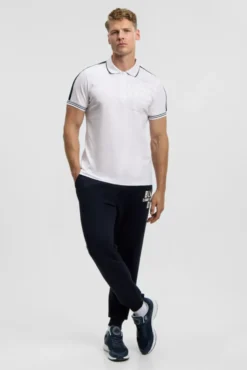 Polo mit Zipper, Logo-Tapes und Prints white