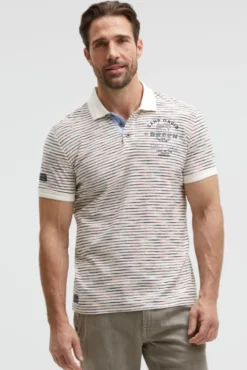 Poloshirt mit Multicolor-Streifen und Back - Artwork ivory