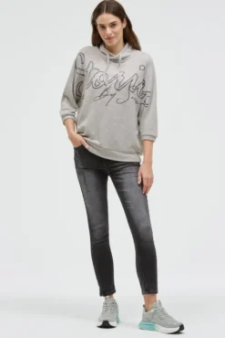 Pullover aus Flauschstrick mit Glitter-Print fresh grey melange | XS/S
