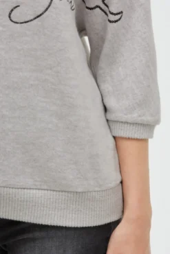 Pullover aus Flauschstrick mit Glitter-Print fresh grey melange | XS/S