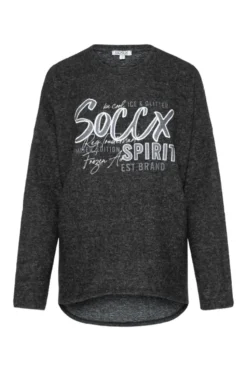 Pullover aus Flauschstrick mit Glimmer Gel Print black melange