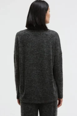 Pullover aus Flauschstrick mit Glimmer Gel Print black melange