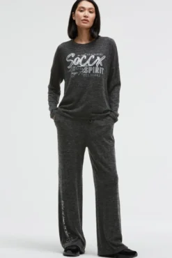 Pullover aus Flauschstrick mit Glimmer Gel Print black melange