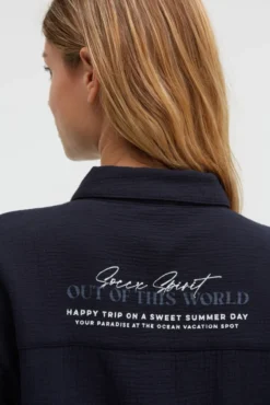 Ärmellose Musselin-Bluse mit Rückenprint blue navy